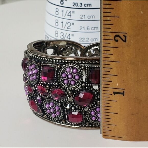 YUHONG Hinged Metal Jeweled Embellished Cuff Bracelet Purple - Picture 8 of 8